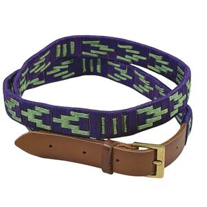 J.Crew Purple Green Embroidered Geo Boho Leather Belt Womens Medium NWOT 39"